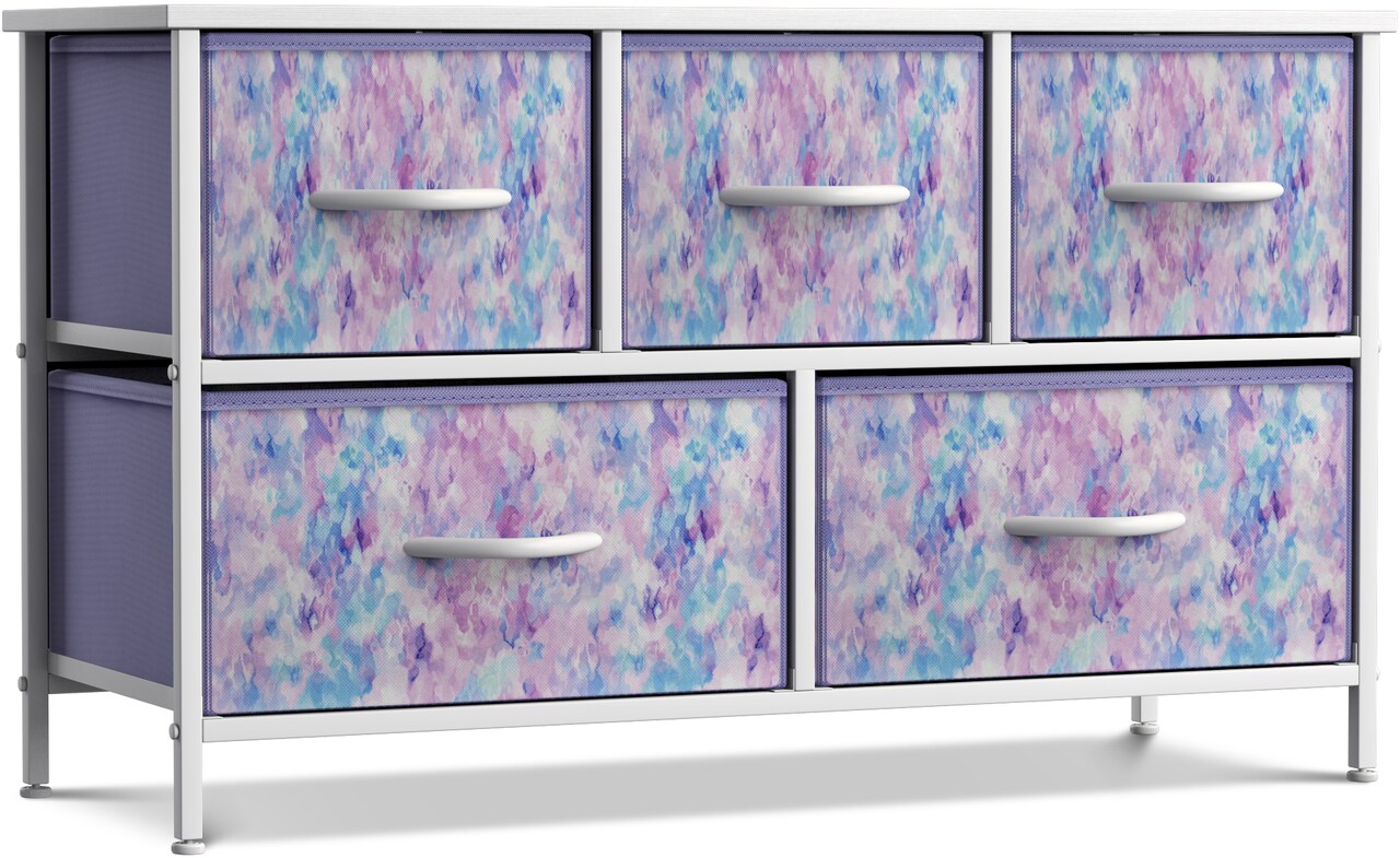 Sorbus Dresser with 5 Drawers - Storage Chest Organizer Unit with Steel Frame, Wood Top, Easy Pull Fabric Bins - Long Wide TV Stand for Bedroom Furniture, Hallway, Closet & Office Organization